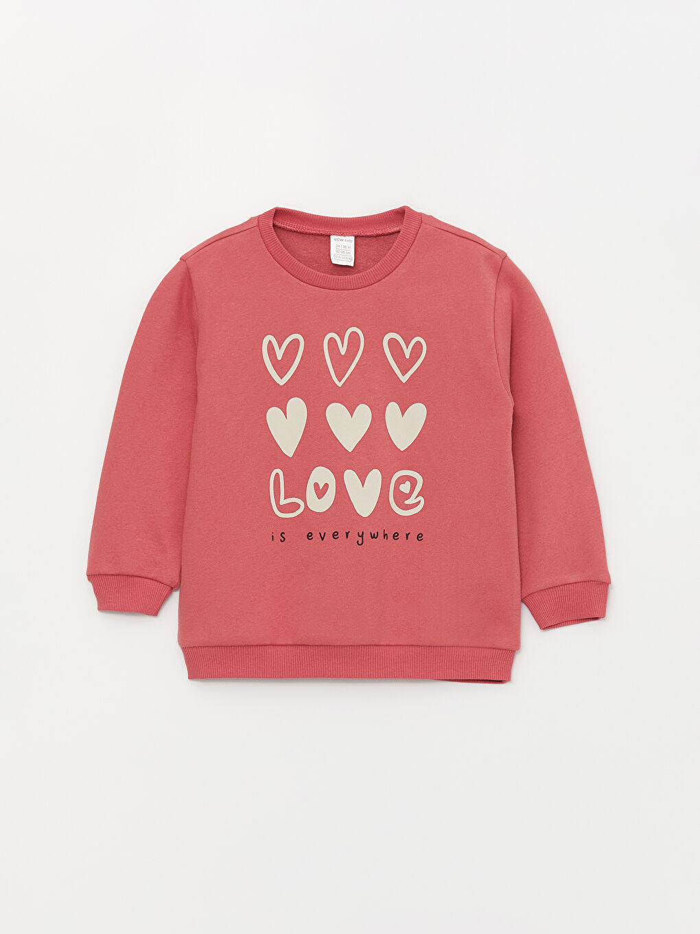 Pembe Bisiklet Yaka Uzun Kollu Baskılı Kız Bebek Sweatshirt ve Eşofman Alt 2'li Takım-1