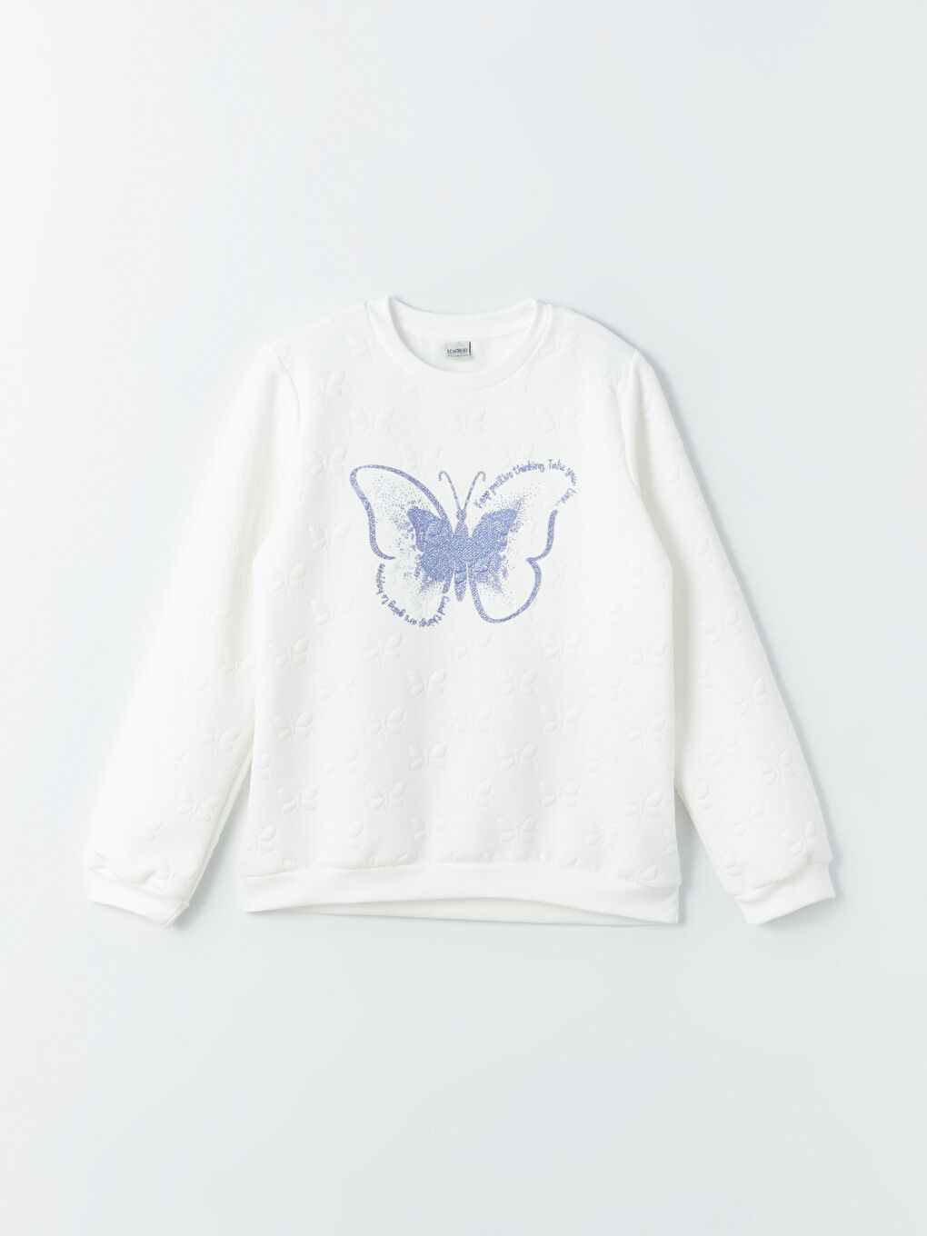 Beyaz Bisiklet Yaka Baskılı Uzun Kollu Kız Çocuk Sweatshirt-2