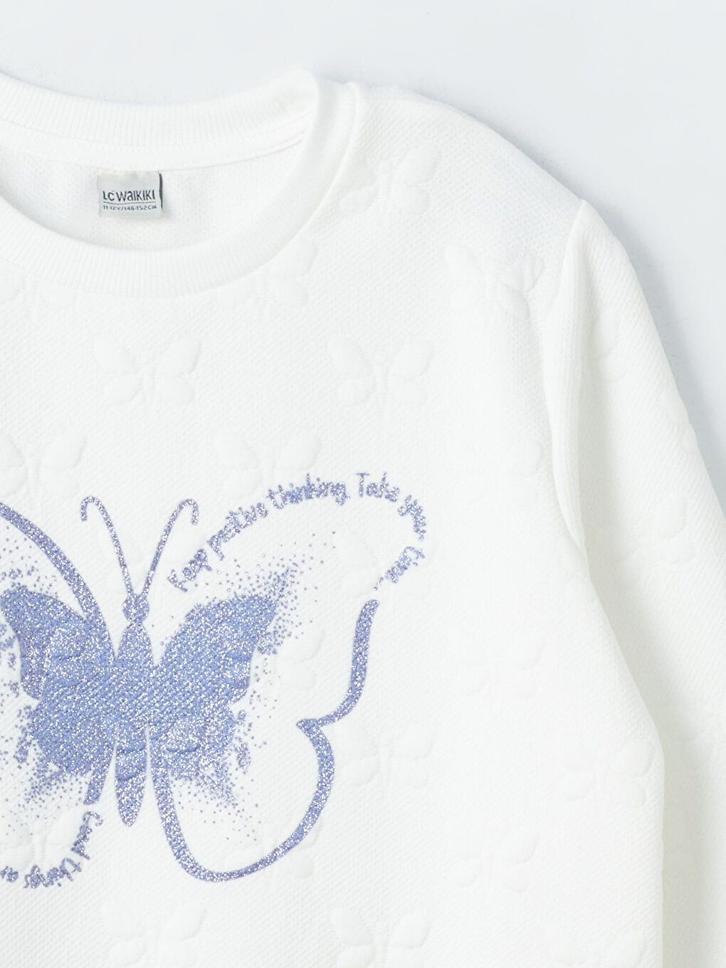 Beyaz Bisiklet Yaka Baskılı Uzun Kollu Kız Çocuk Sweatshirt-3