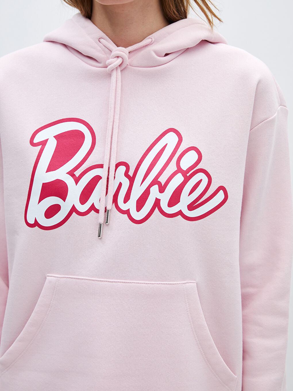 Pembe Barbie Baskılı Uzun Kollu Kadın Hoodie-3