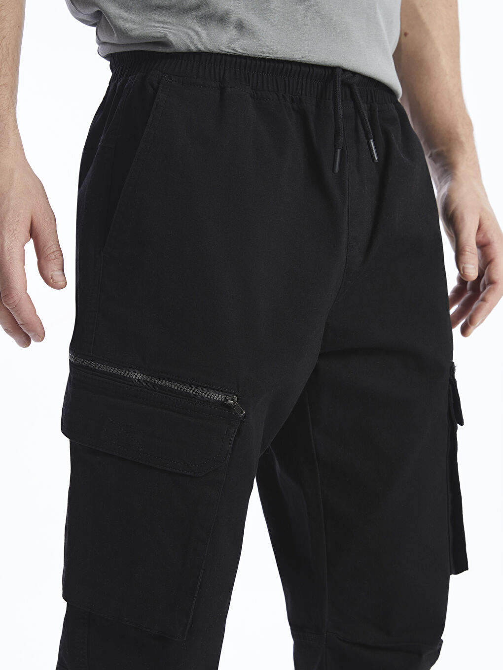 Siyah Standart Kalıp Erkek Kargo Pantolon-1