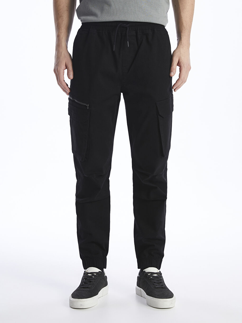 Siyah Standart Kalıp Erkek Kargo Pantolon-2