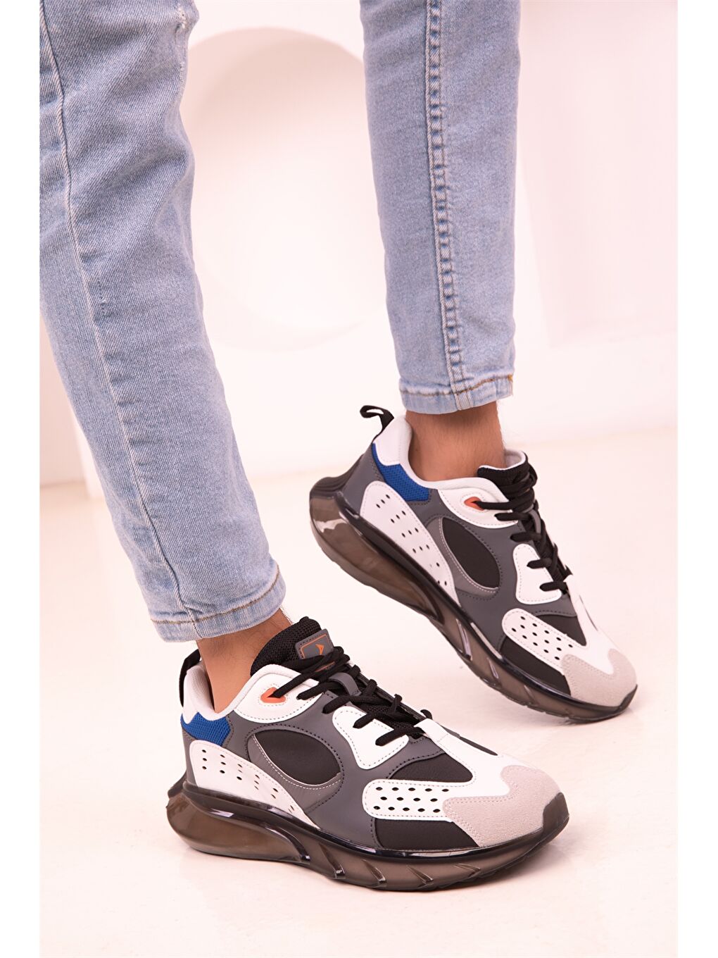 Beyaz Deri Görünümlü Renk Bloklu Erkek Aktif Spor Ayakkabı-2