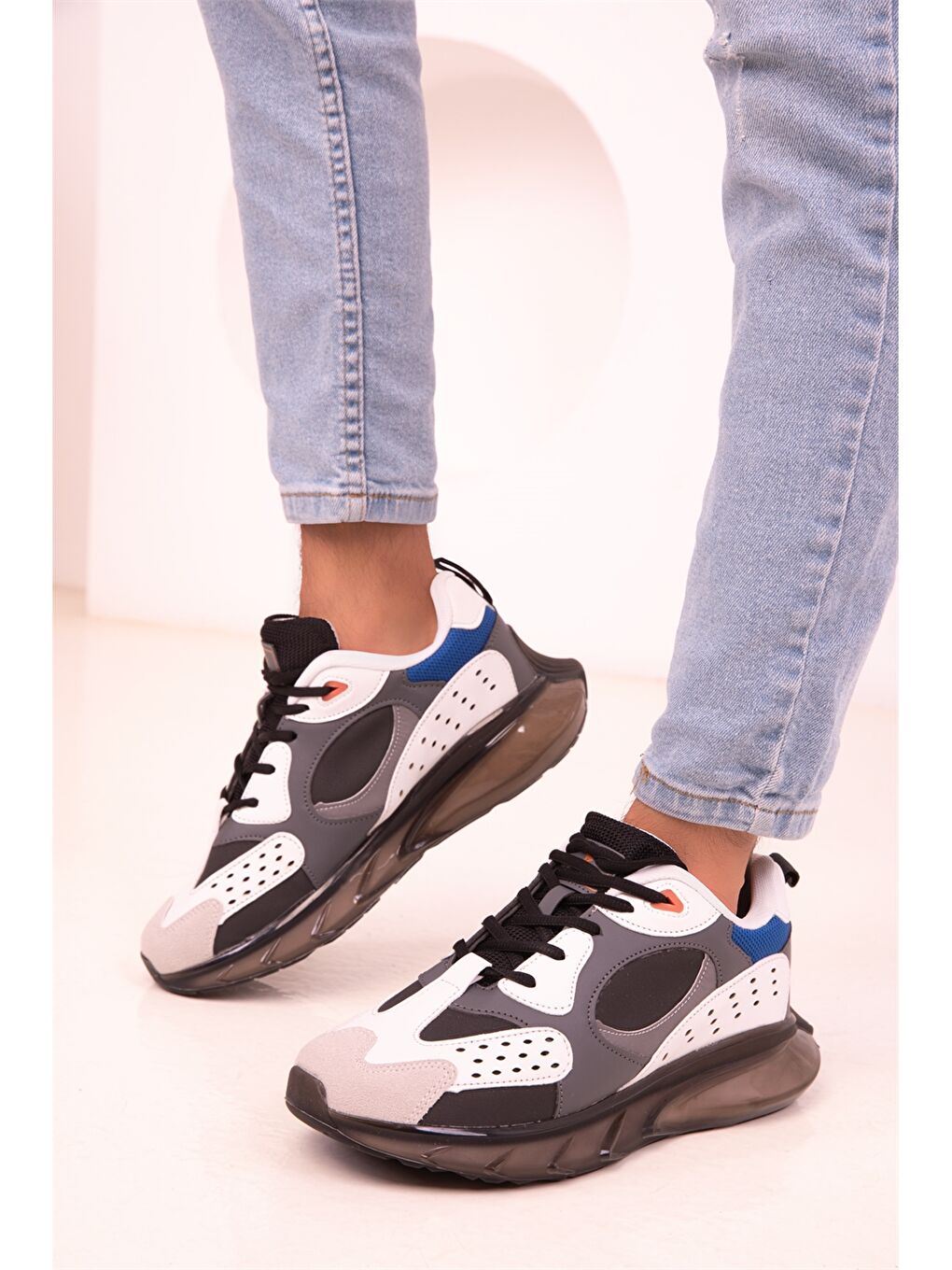 Beyaz Deri Görünümlü Renk Bloklu Erkek Aktif Spor Ayakkabı-3