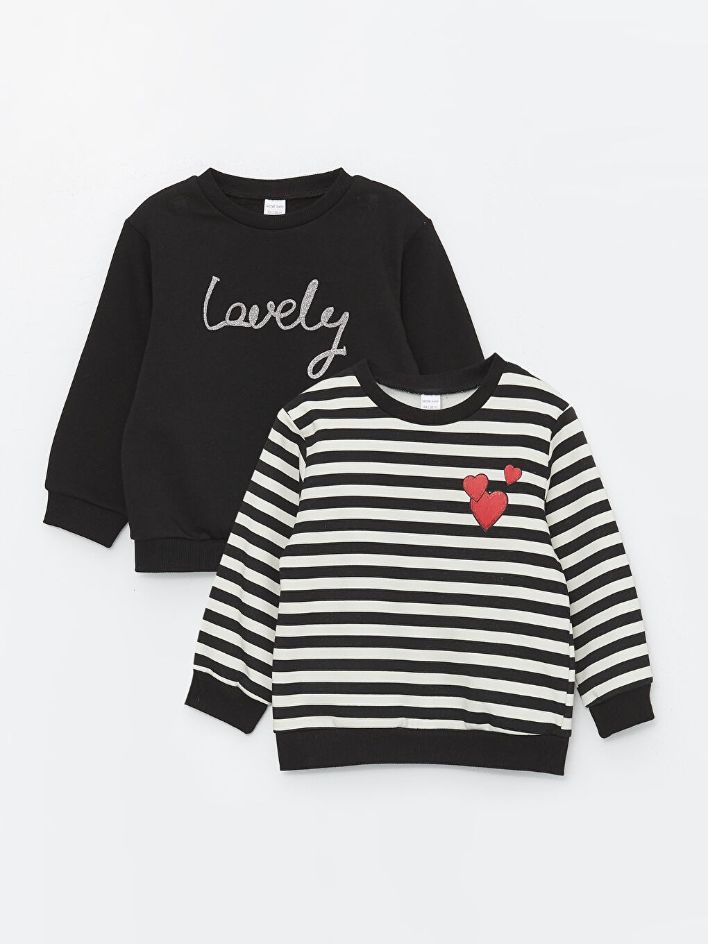 LCW baby Yeni Siyah Bisiklet Yaka Uzun Kollu Baskılı Kız Bebek Sweatshirt 2'li