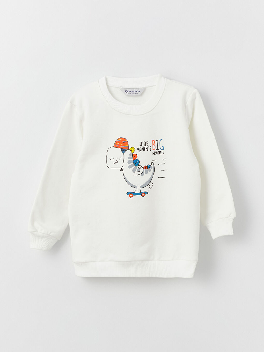 LUGGİ BABY Ekru Bisiklet Yaka Baskılı Erkek Bebek Sweatshirt