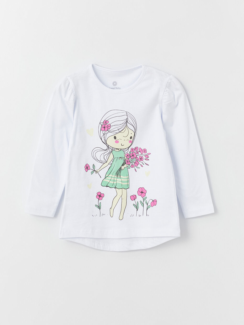 Beyaz Bisiklet Yaka Uzun Kollu Kız Bebek Tişört ve Tayt 2'li Takım-1