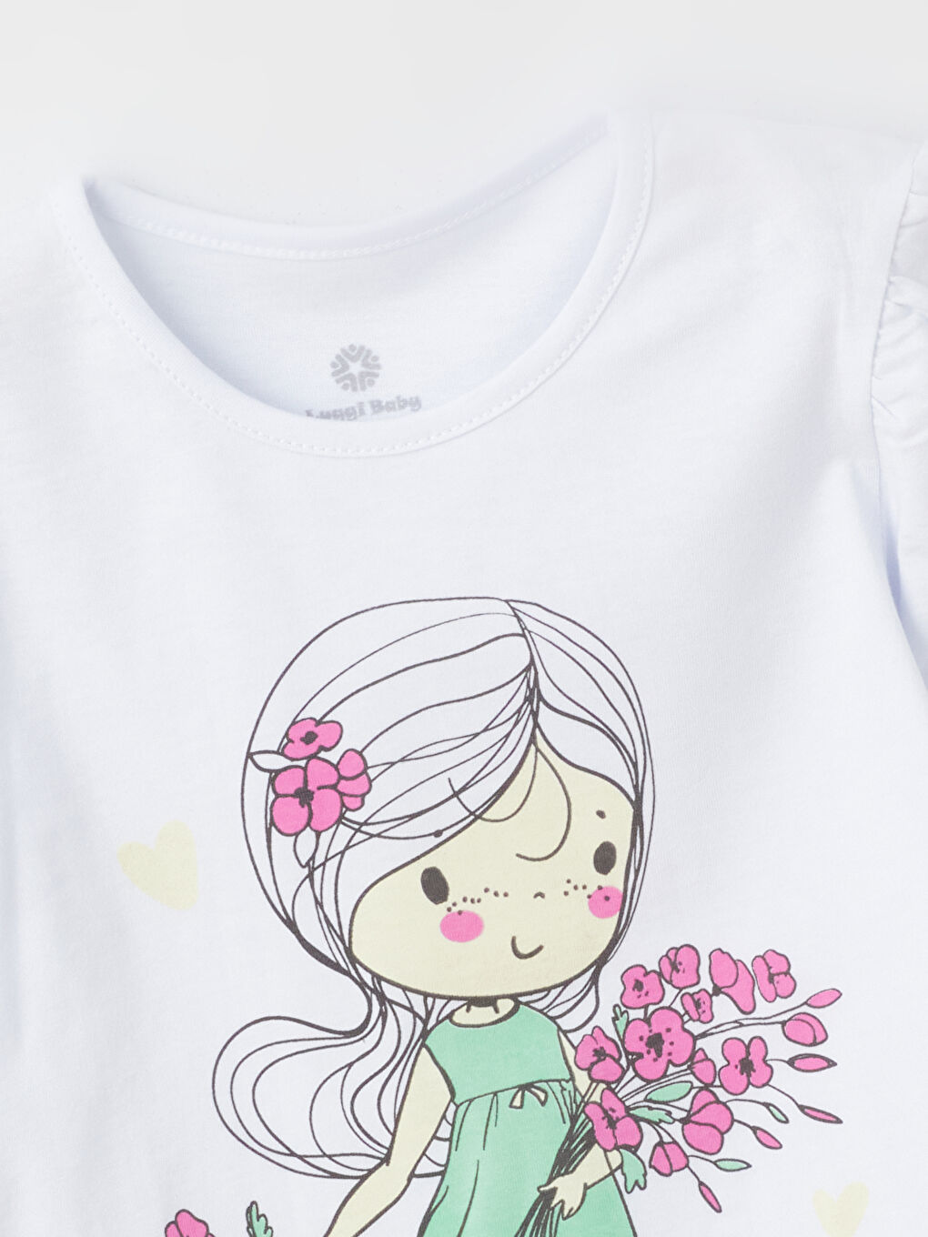 Beyaz Bisiklet Yaka Uzun Kollu Kız Bebek Tişört ve Tayt 2'li Takım-2