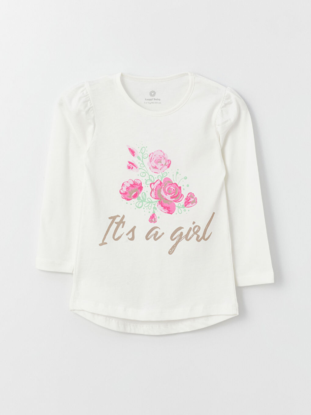 Ekru Bisiklet Yaka Uzun Kollu Kız Bebek Tişört ve Tayt 2'li Takım-1