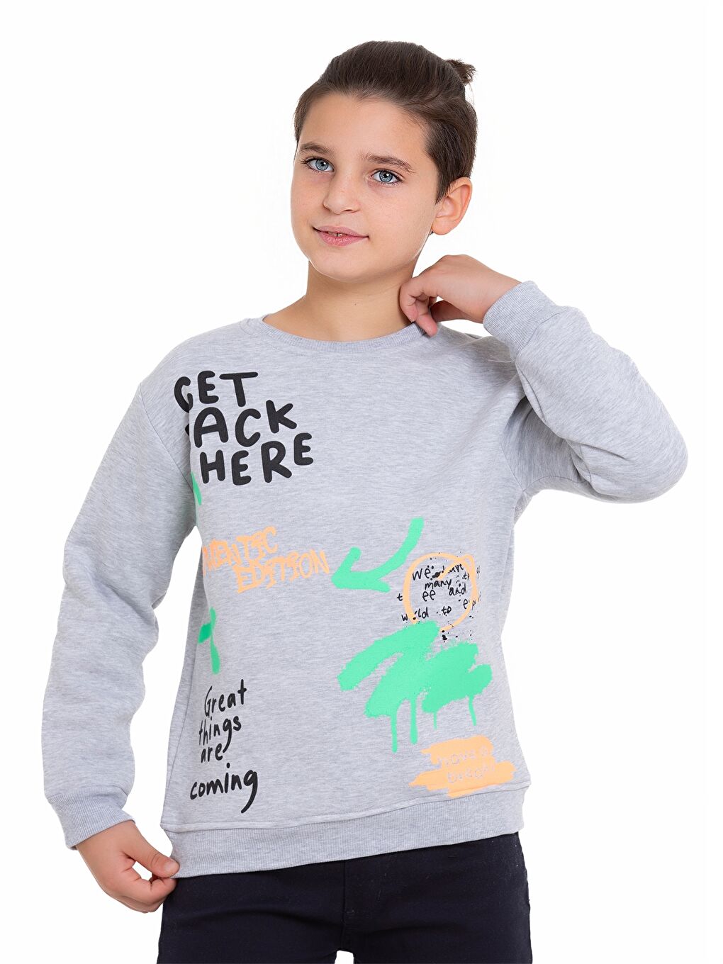 Gri Bisiklet Yaka Uzun Kollu Erkek Çocuk Sweatshirt