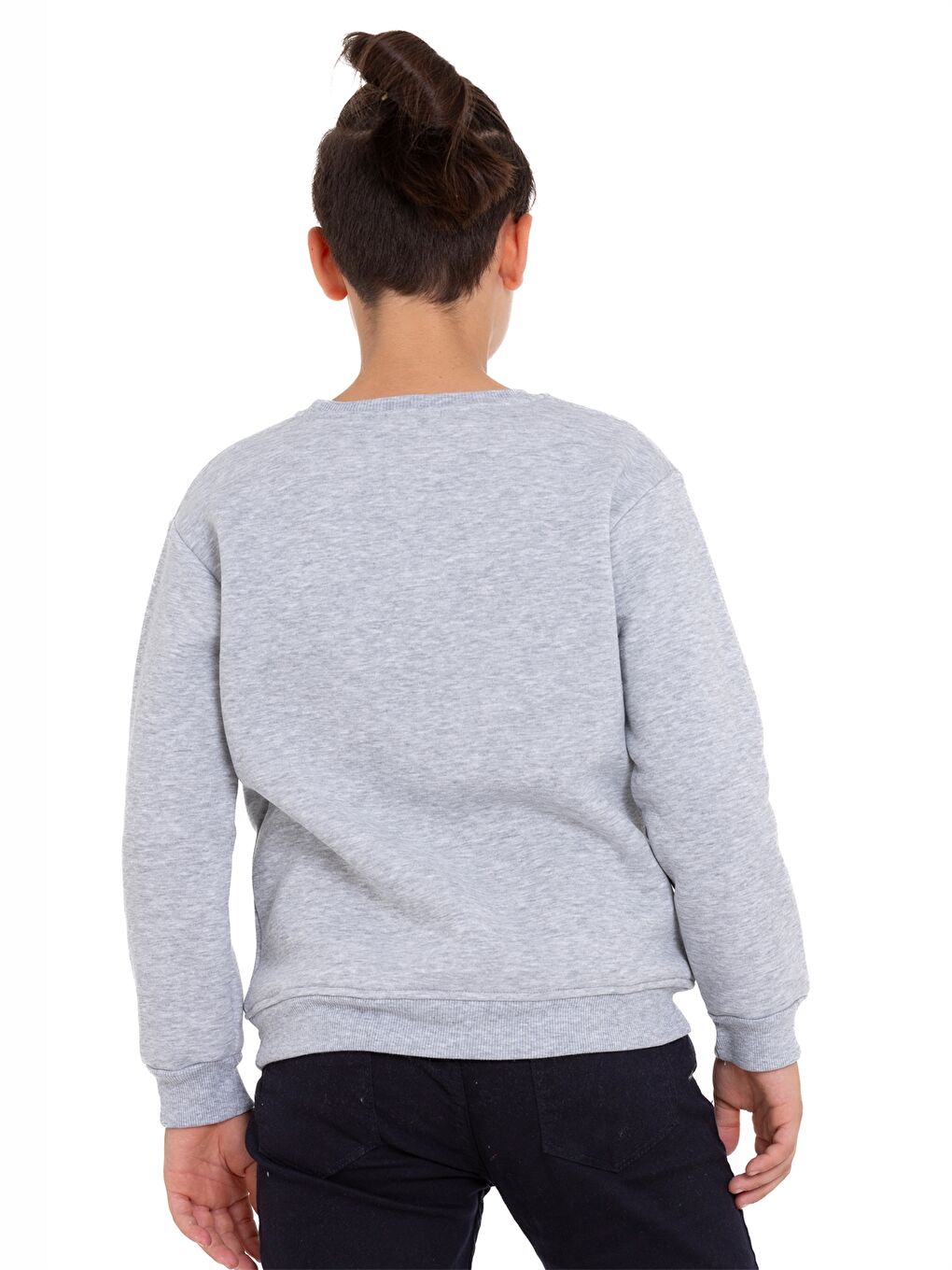 Gri Bisiklet Yaka Uzun Kollu Erkek Çocuk Sweatshirt-3