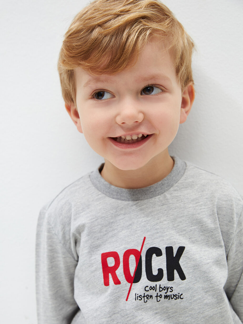 Gri Bisiklet Yaka Baskılı Uzun Kollu Erkek Bebek Tişört