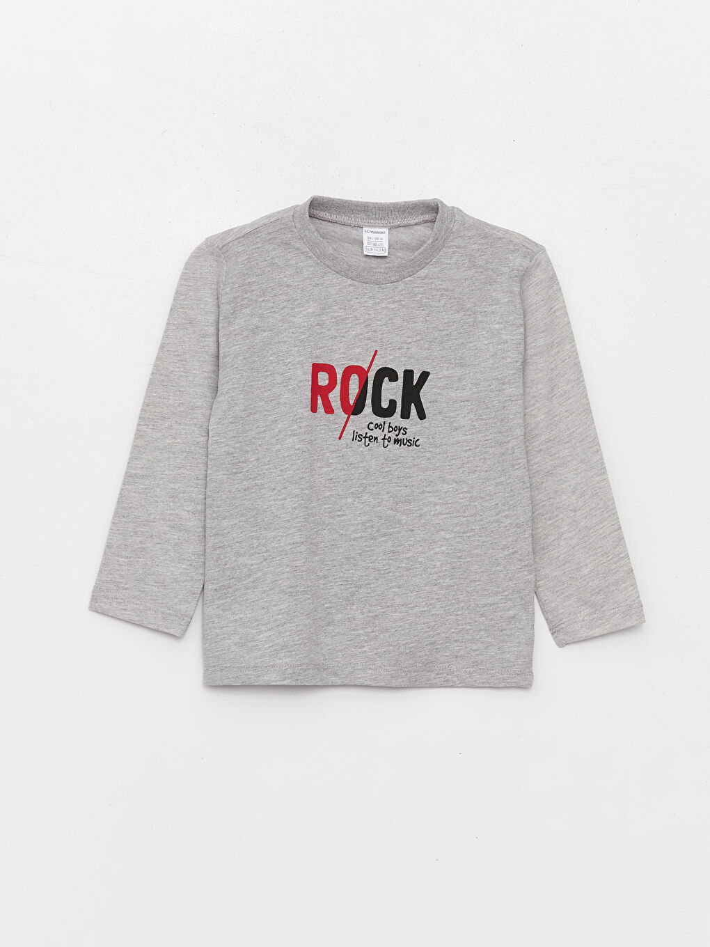 Gri Bisiklet Yaka Baskılı Uzun Kollu Erkek Bebek Tişört-2