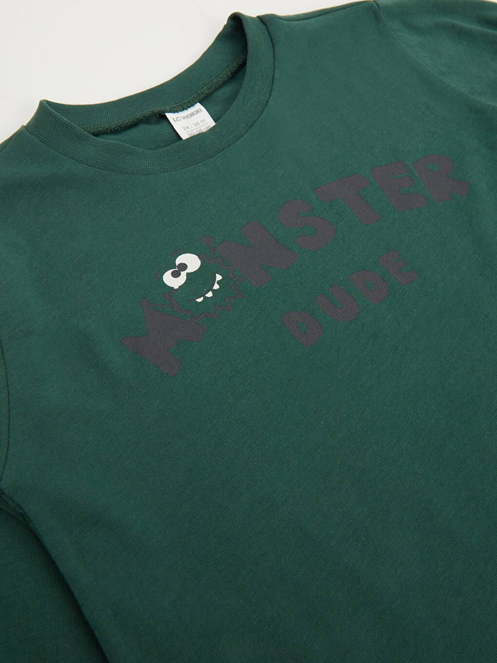 Yeşil Bisiklet Yaka Baskılı Uzun Kollu Erkek Bebek Tişört-4