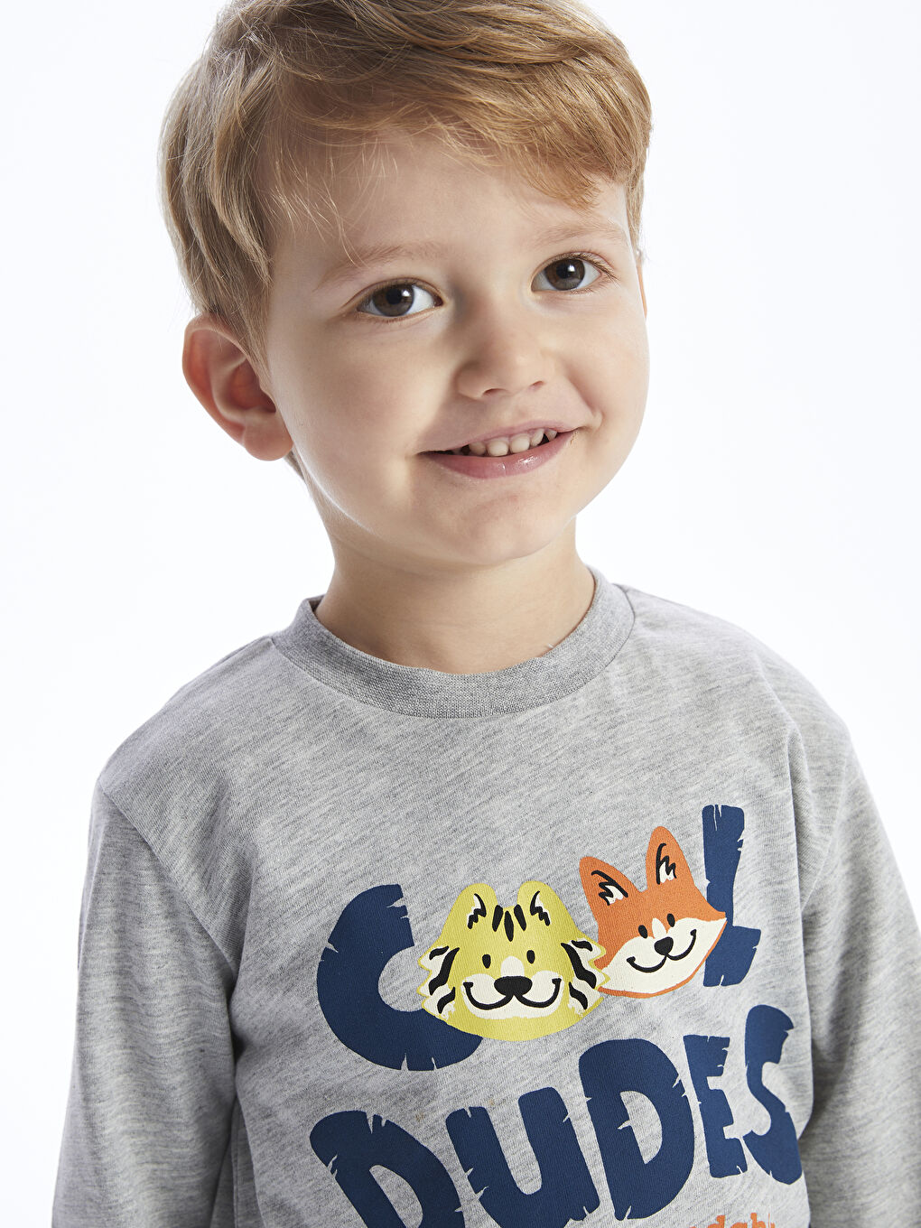 Gri Bisiklet Yaka Baskılı Uzun Kollu Erkek Bebek Tişört-2