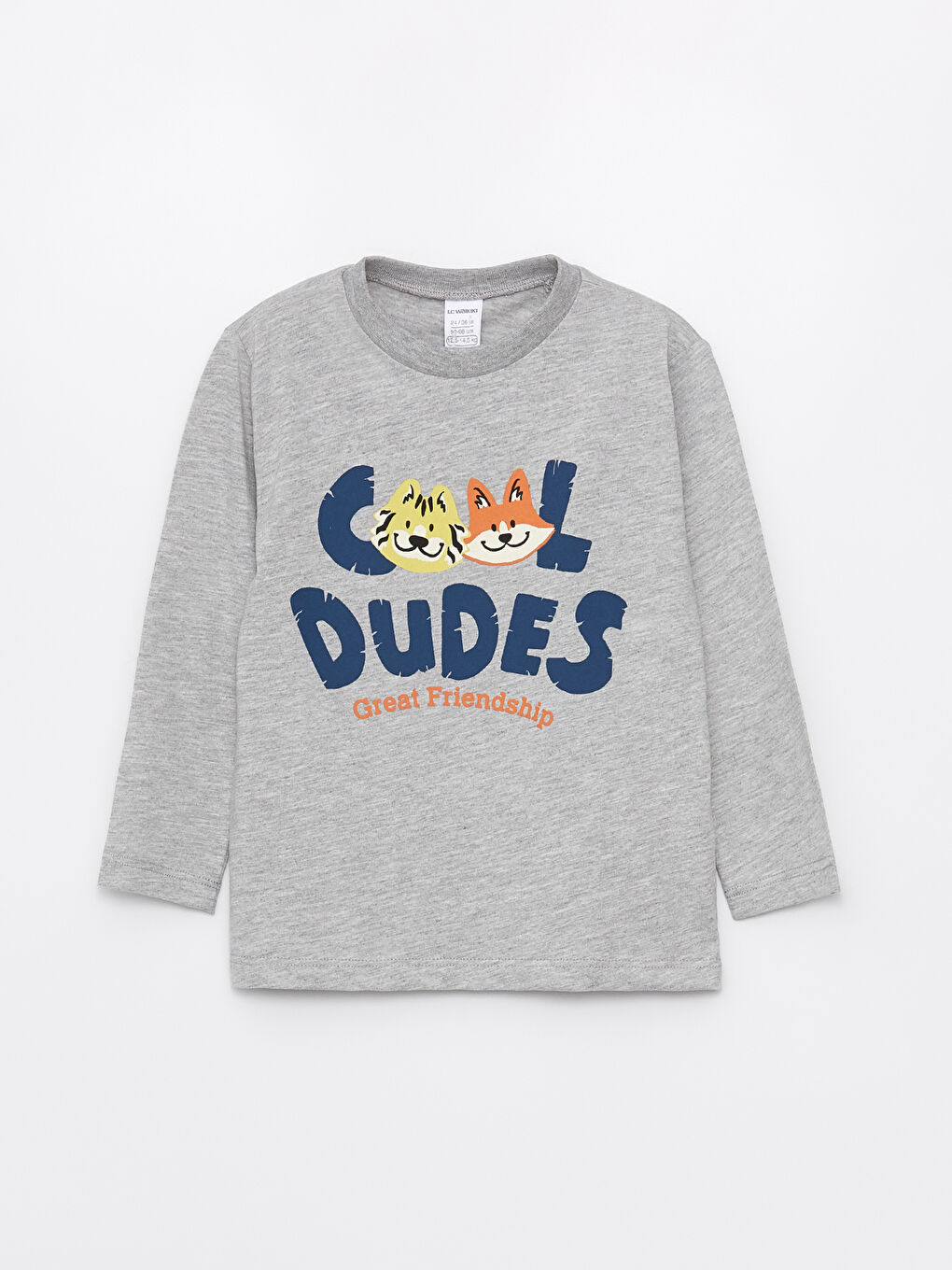 Gri Bisiklet Yaka Baskılı Uzun Kollu Erkek Bebek Tişört-3