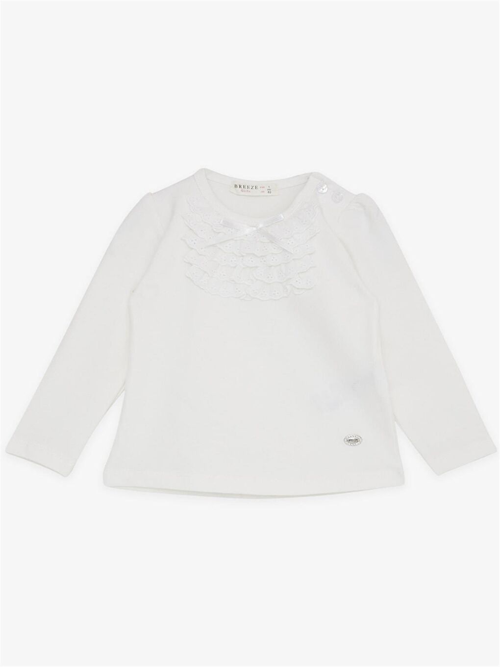 Ekru Bisiklet Yaka Uzun Kollu Kız Bebek Tişört