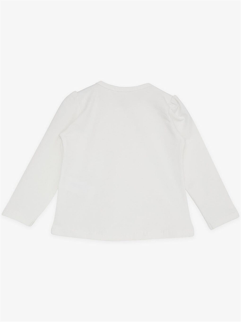Ekru Bisiklet Yaka Uzun Kollu Kız Bebek Tişört-1