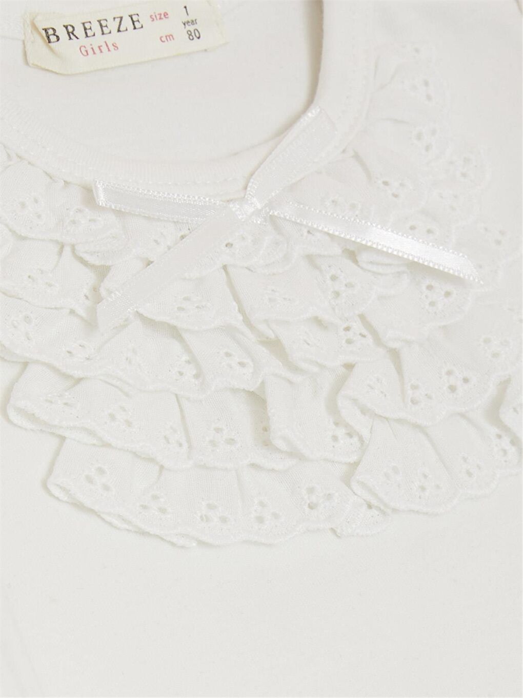 Ekru Bisiklet Yaka Uzun Kollu Kız Bebek Tişört-2