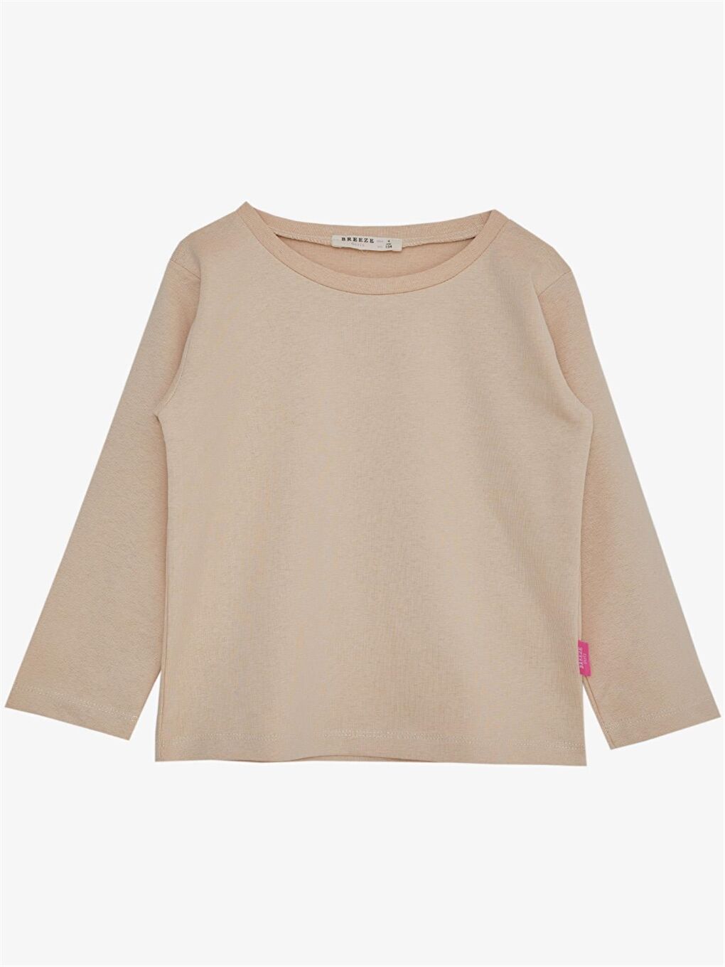 Bej Bisiklet Yaka Uzun Kollu Kız Bebek Tişört