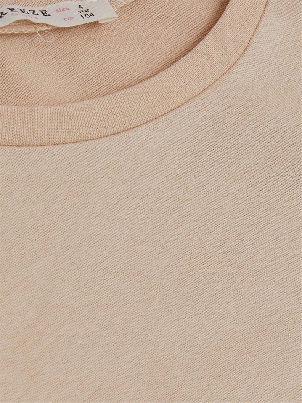 Bej Bisiklet Yaka Uzun Kollu Kız Bebek Tişört-2