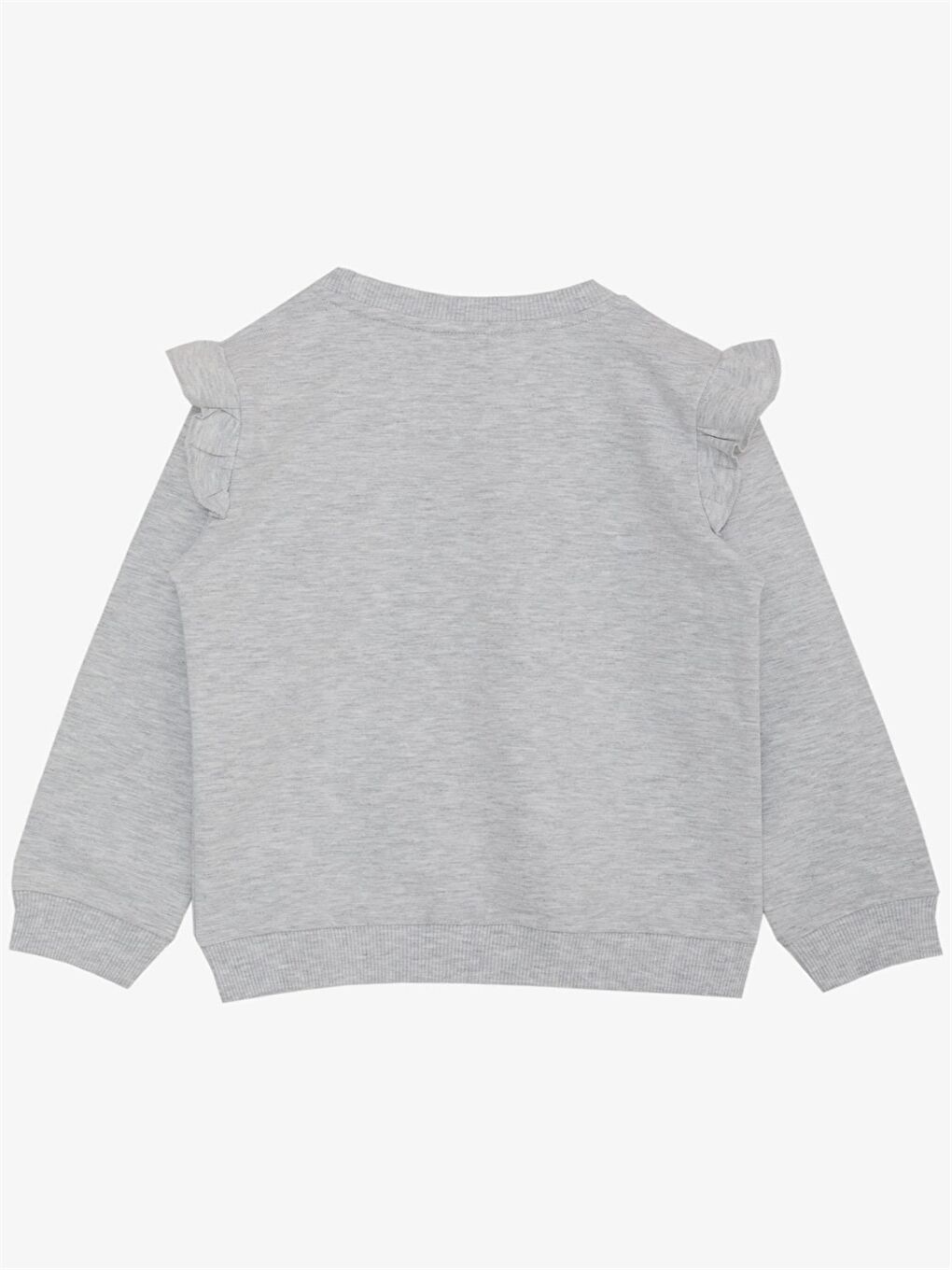 Gri Bisiklet Yaka Uzun Kollu Kız Çocuk Sweatshirt-1