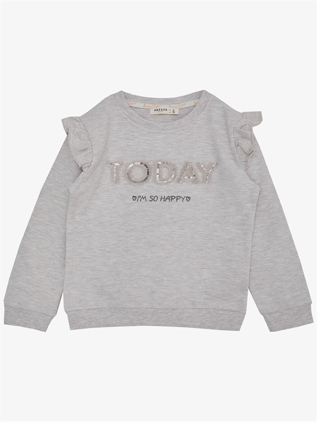 Bej Bisiklet Yaka Uzun Kollu Kız Çocuk Sweatshirt