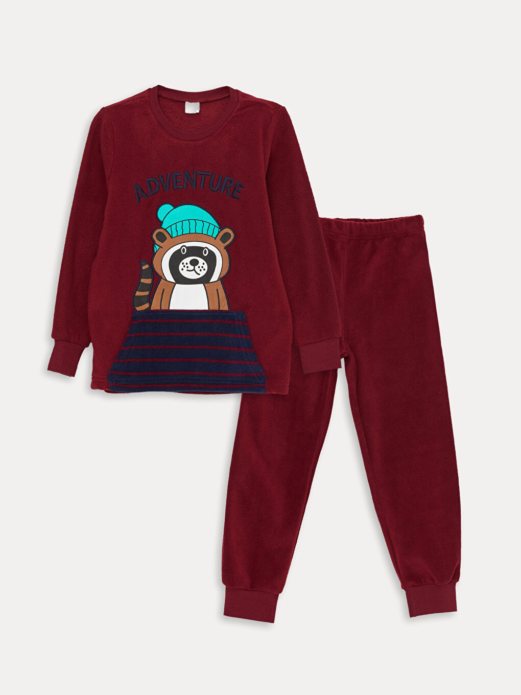 Mürdüm Bisiklet Yaka Nakışlı Uzun Kollu Polar Erkek Çocuk Pijama Takımı