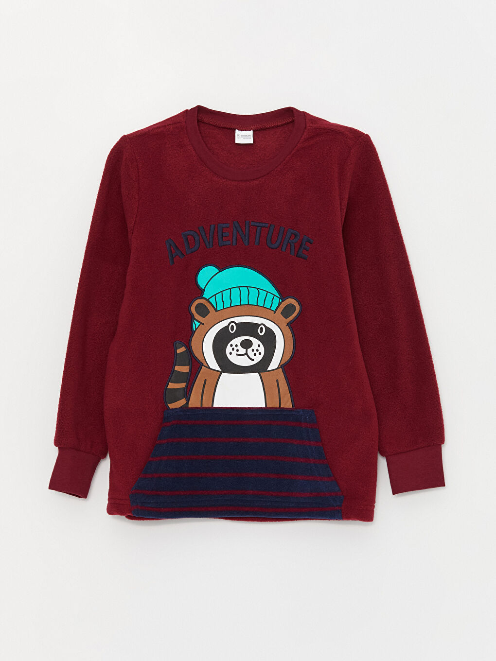 Mürdüm Bisiklet Yaka Nakışlı Uzun Kollu Polar Erkek Çocuk Pijama Takımı-1