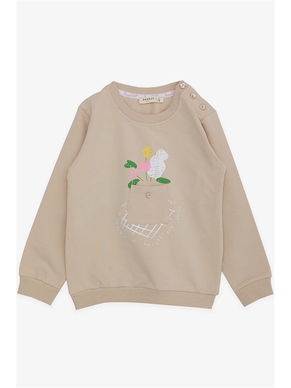 Breeze Bej Bisiklet Yaka Baskılı Kız Bebek Sweatshirt