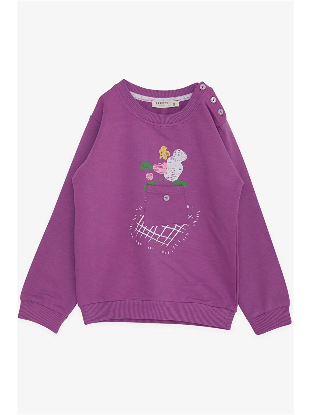 Breeze Mor Bisiklet Yaka Baskılı Kız Bebek Sweatshirt