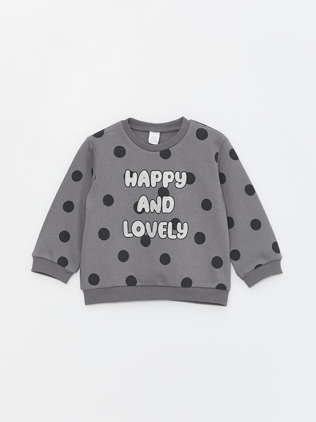 Antrasit Bisiklet Yaka Uzun Kollu Baskılı Kız Bebek Sweatshirt