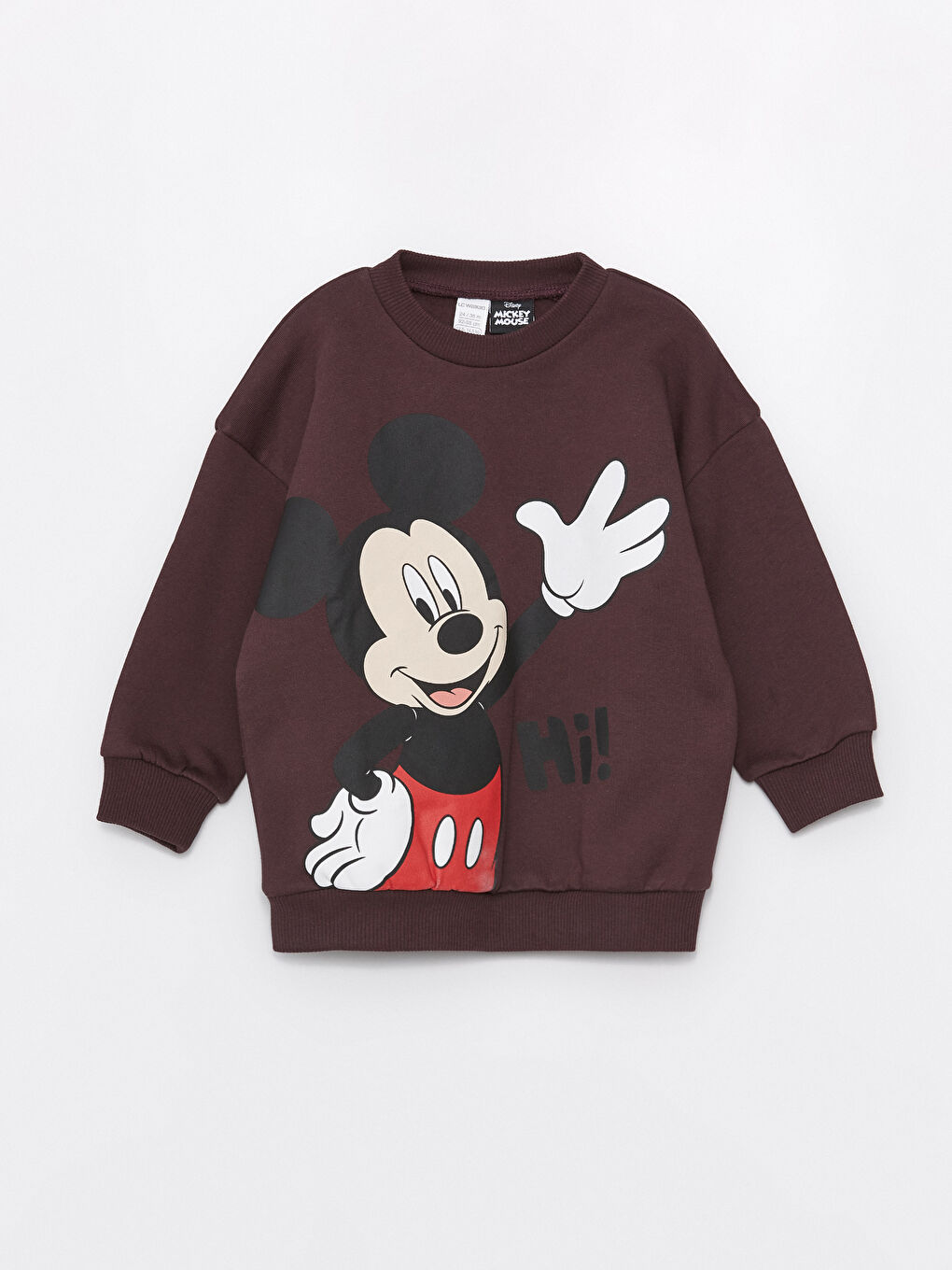 LCW baby Koyu Mürdüm Bisiklet Yaka Uzun Kollu Mickey Mouse Baskılı Erkek Bebek Sweatshirt