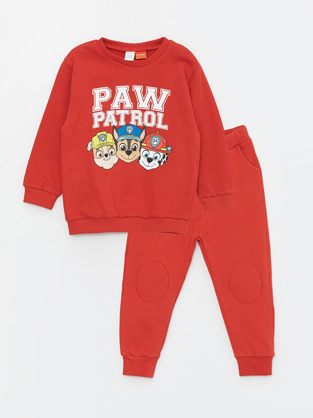 LCW baby Açık Kırmızı Bisiklet Yaka Paw Patrol Baskılı Erkek Bebek Sweatshirt ve Eşofman Alt 2'li