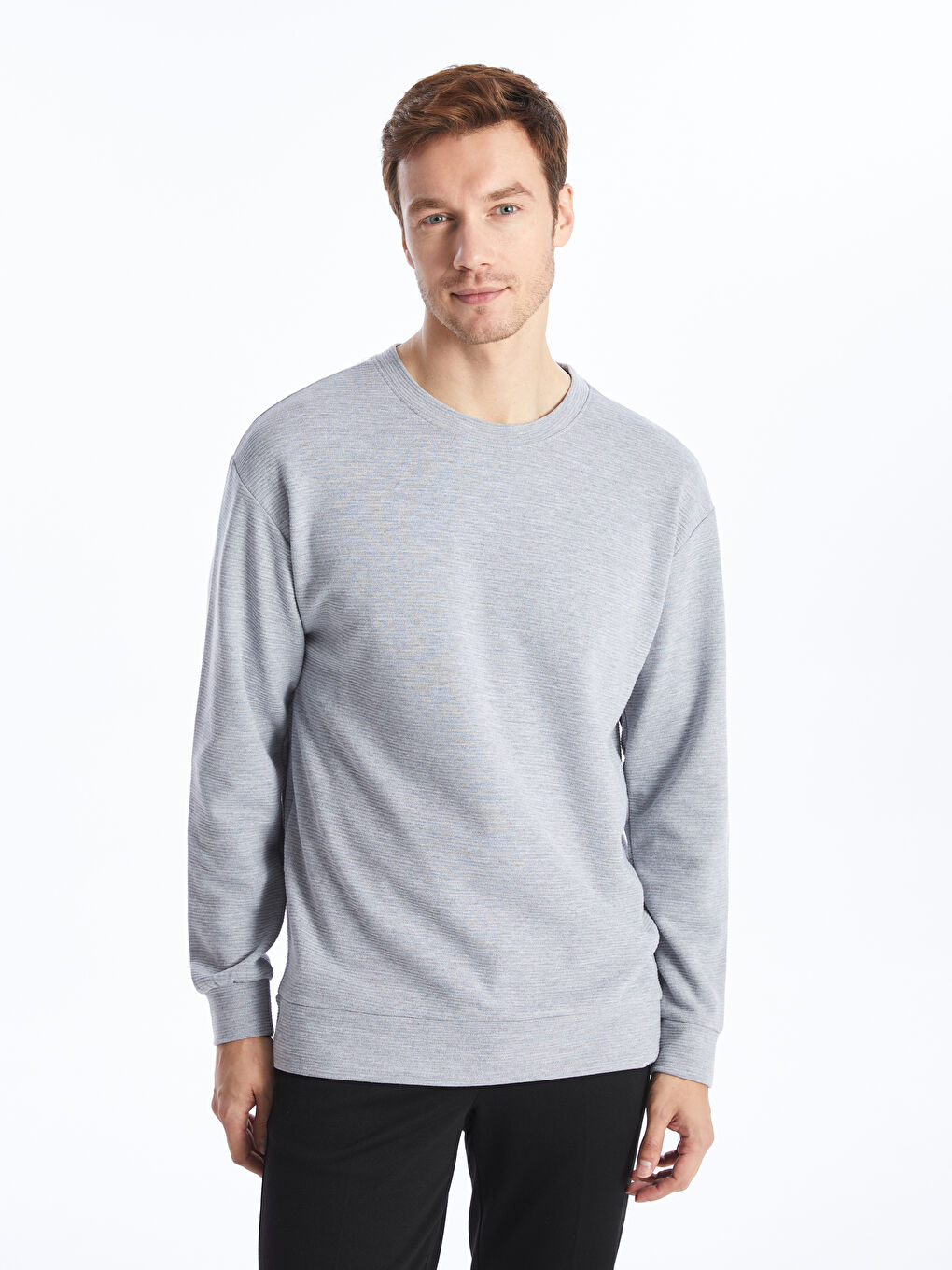 LCW ECO Gri Bisiklet Yaka Uzun Kollu Erkek Sweatshirt - 1