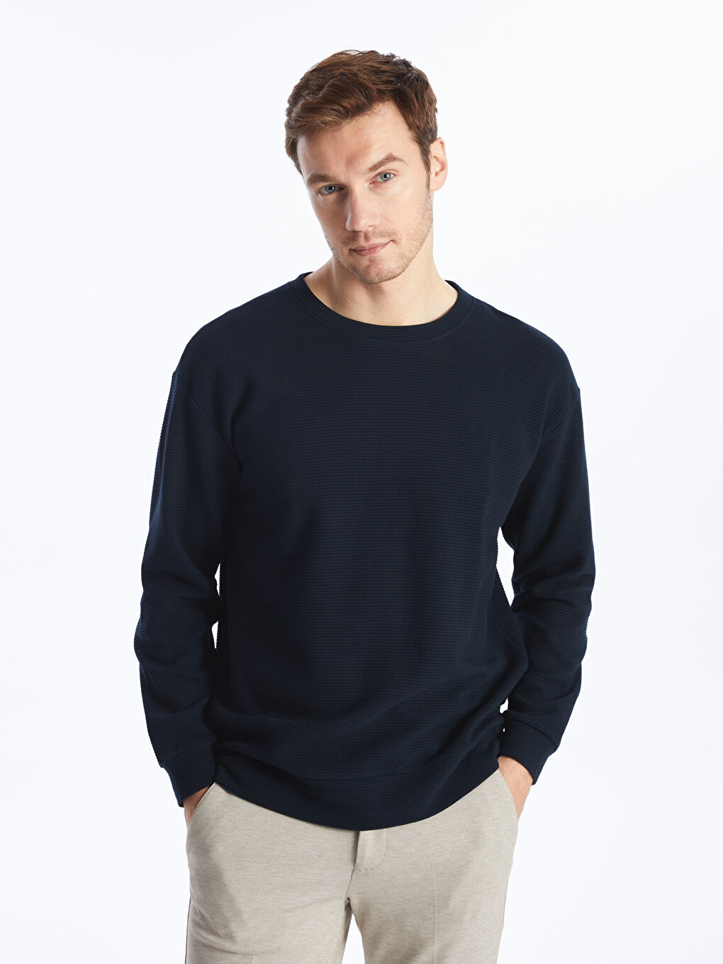 Lacivert Bisiklet Yaka Uzun Kollu Erkek Sweatshirt