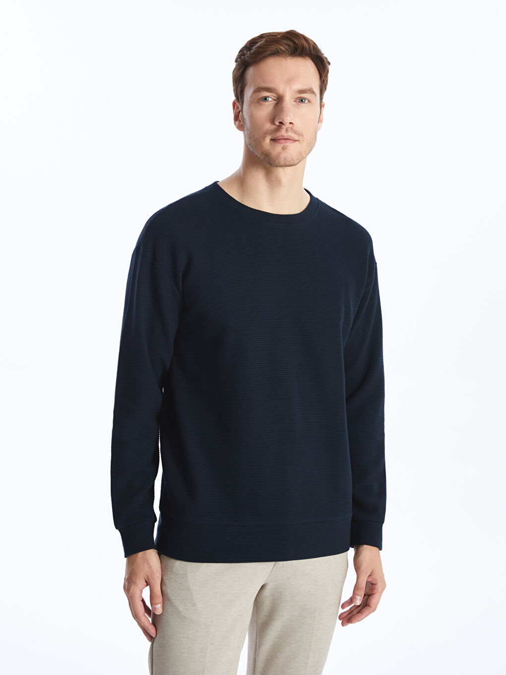 Lacivert Bisiklet Yaka Uzun Kollu Erkek Sweatshirt-1