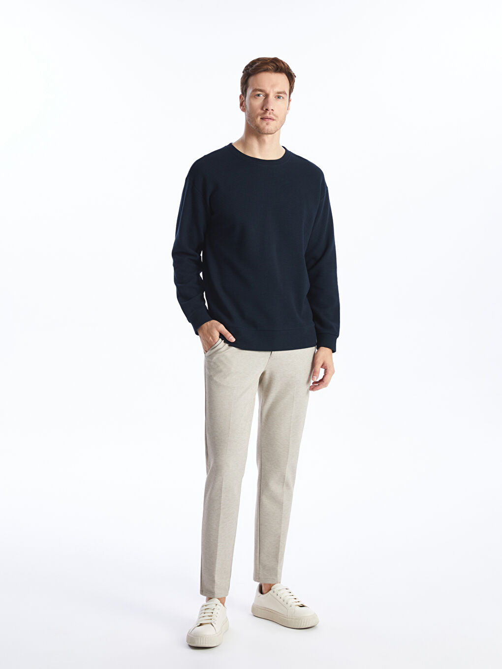 Lacivert Bisiklet Yaka Uzun Kollu Erkek Sweatshirt-2