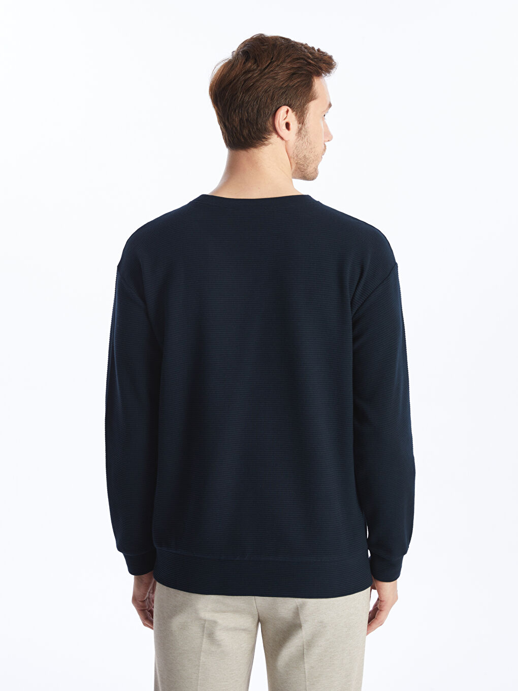 Lacivert Bisiklet Yaka Uzun Kollu Erkek Sweatshirt-4