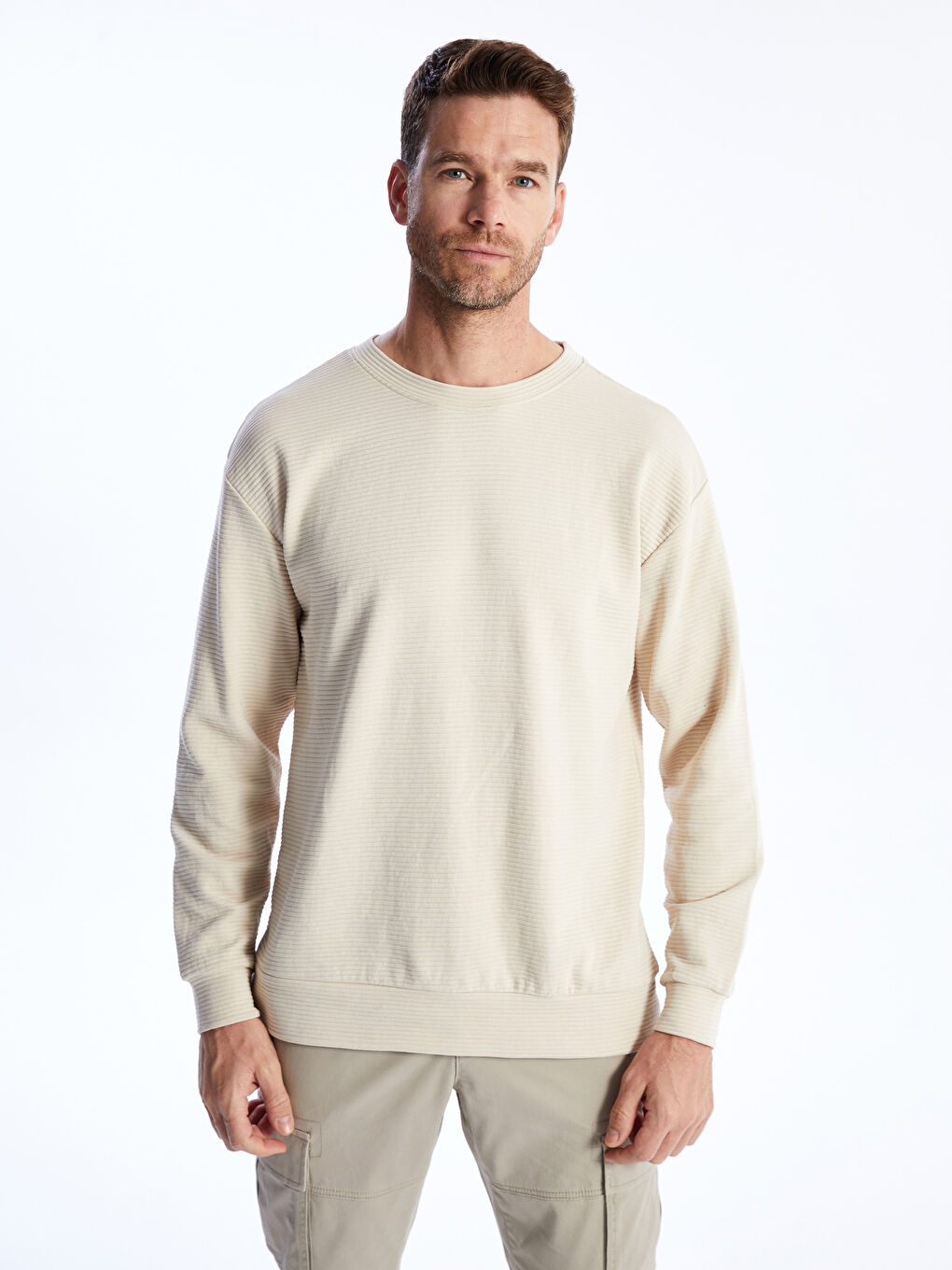 LCW ECO Bej Bisiklet Yaka Uzun Kollu Erkek Sweatshirt - 1