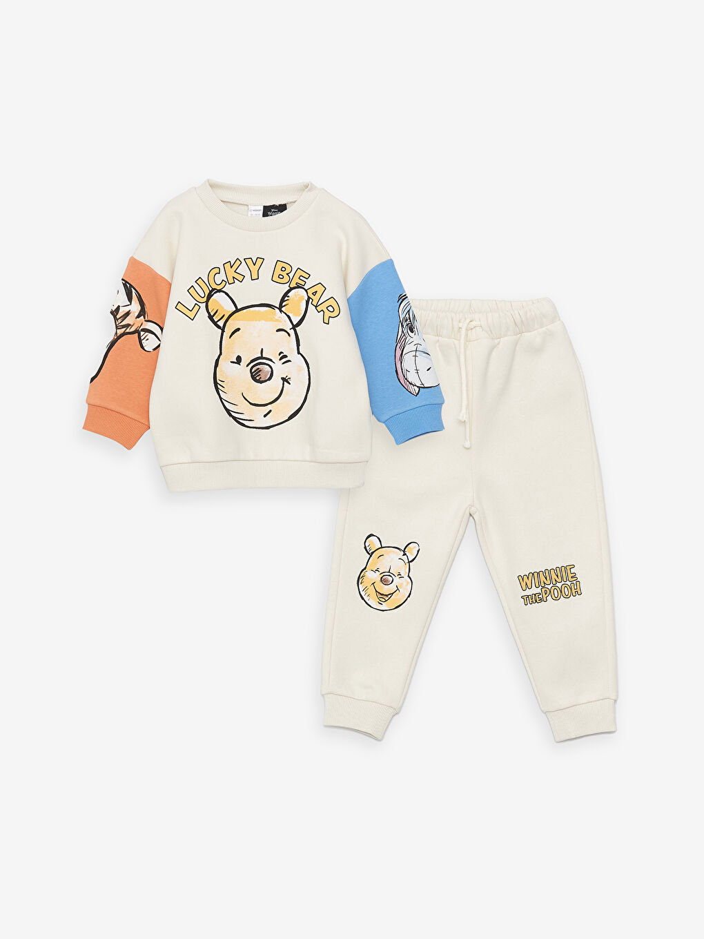 LCW baby Açık Bej Bisiklet Yaka Uzun Kollu Winnie the Pooh Baskılı Erkek Bebek Sweatshirt ve Pantolon 2'li Takım