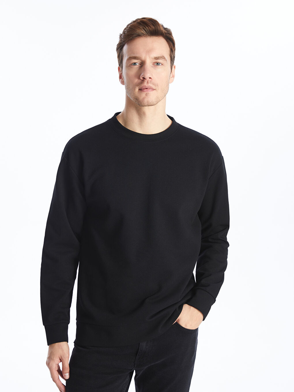 LCW ECO Siyah Bisiklet Yaka Uzun Kollu Erkek Sweatshirt - 1