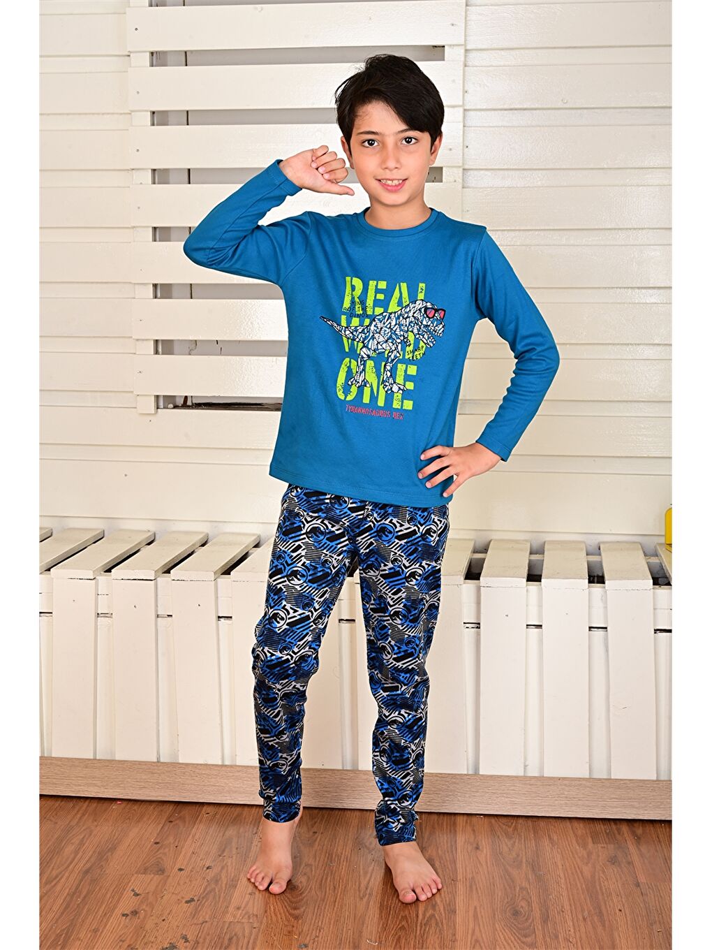 Petrol Bisiklet Yaka Erkek Bebek Pijama Takımı