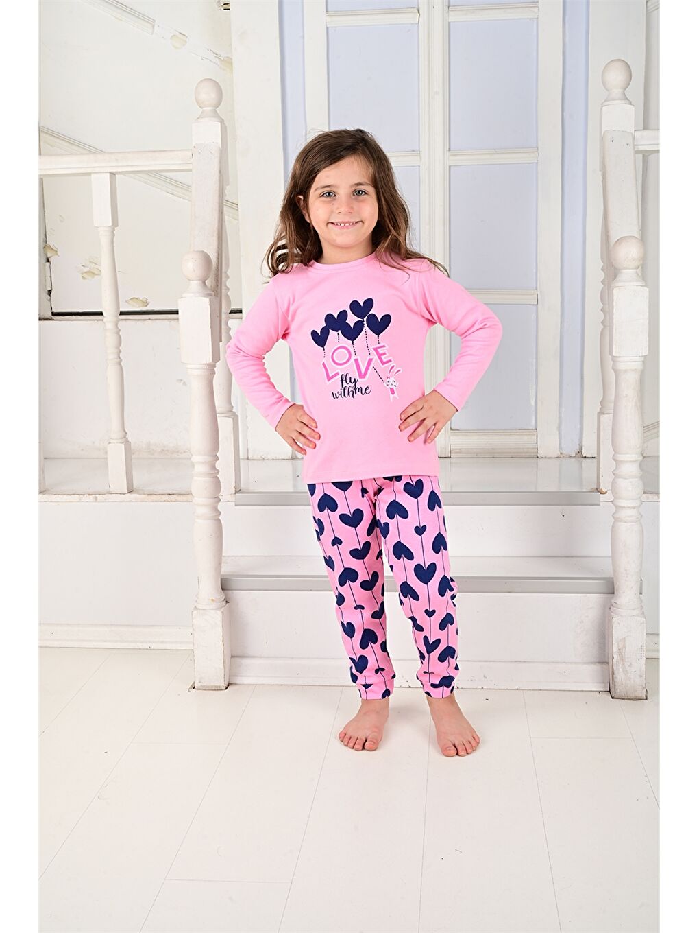 Pembe Bisiklet Yaka Kız Bebek Pijama Takımı-1