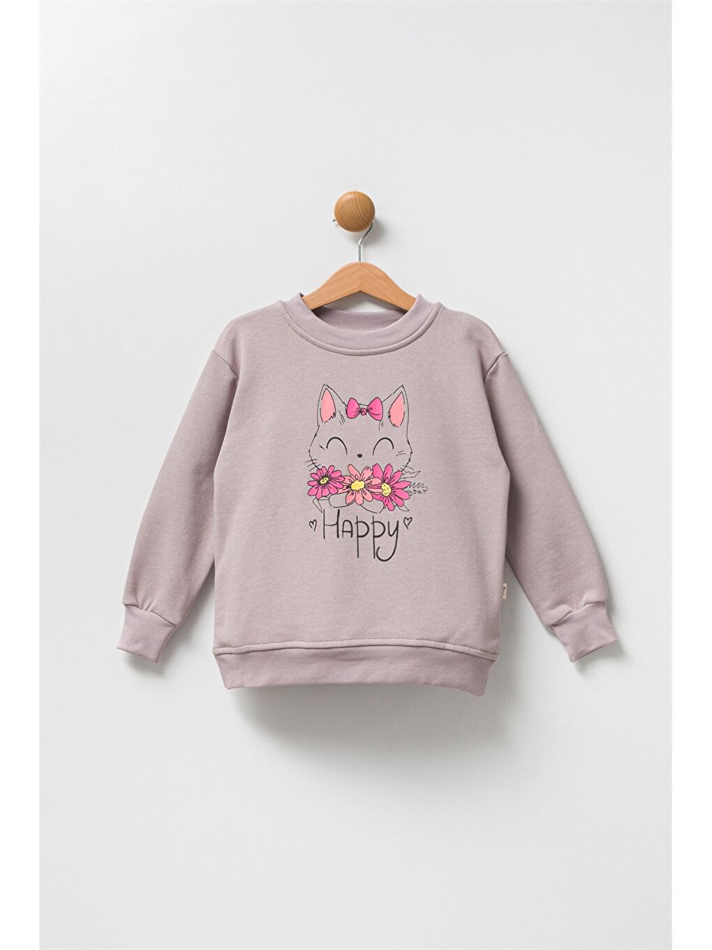 Pija Pija Gri Bisiklet Yaka Uzun Kollu Kız Bebek Sweatshirt