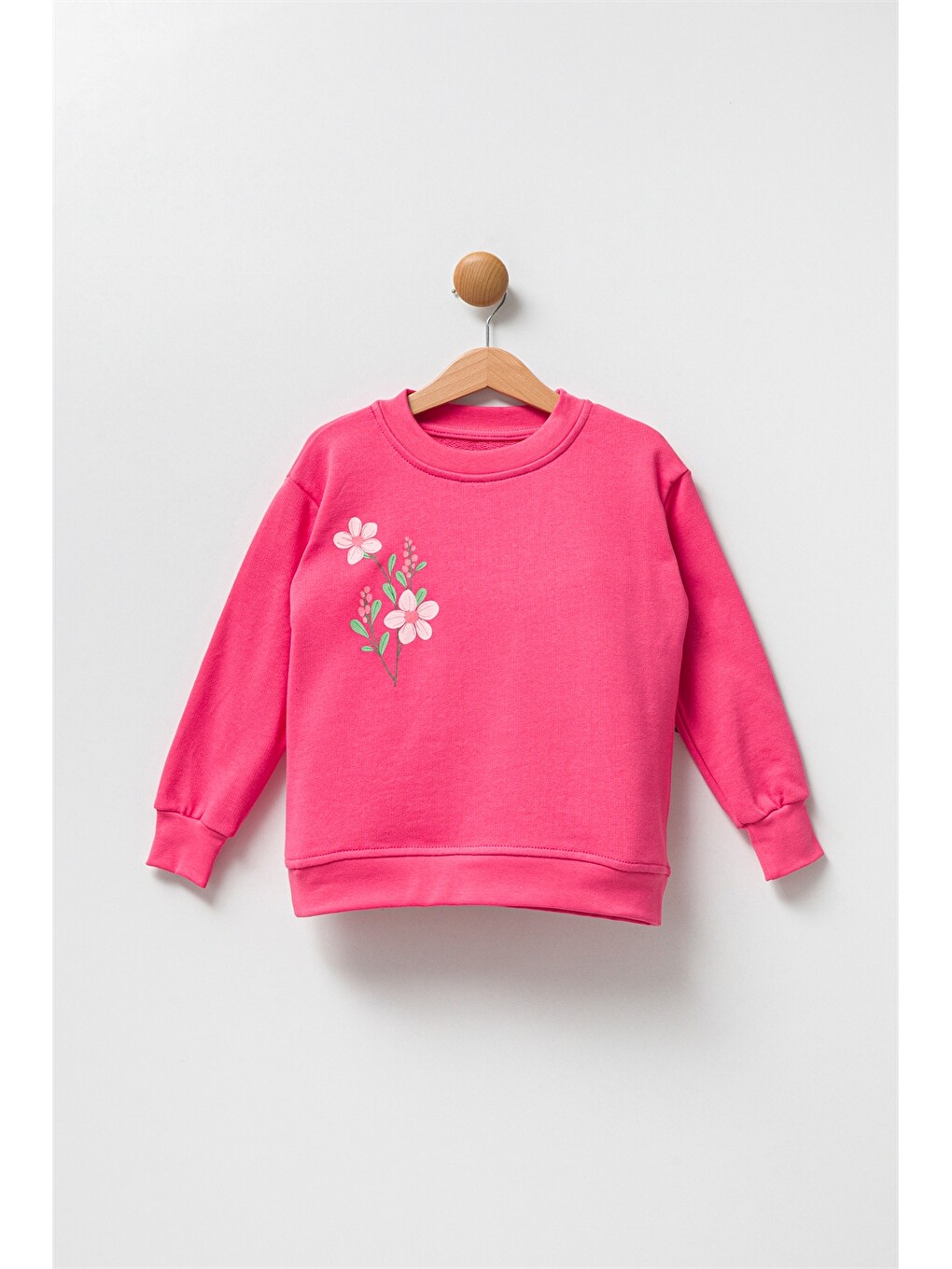 Fuşya Bisiklet Yaka Uzun Kollu Kız Bebek Sweatshirt