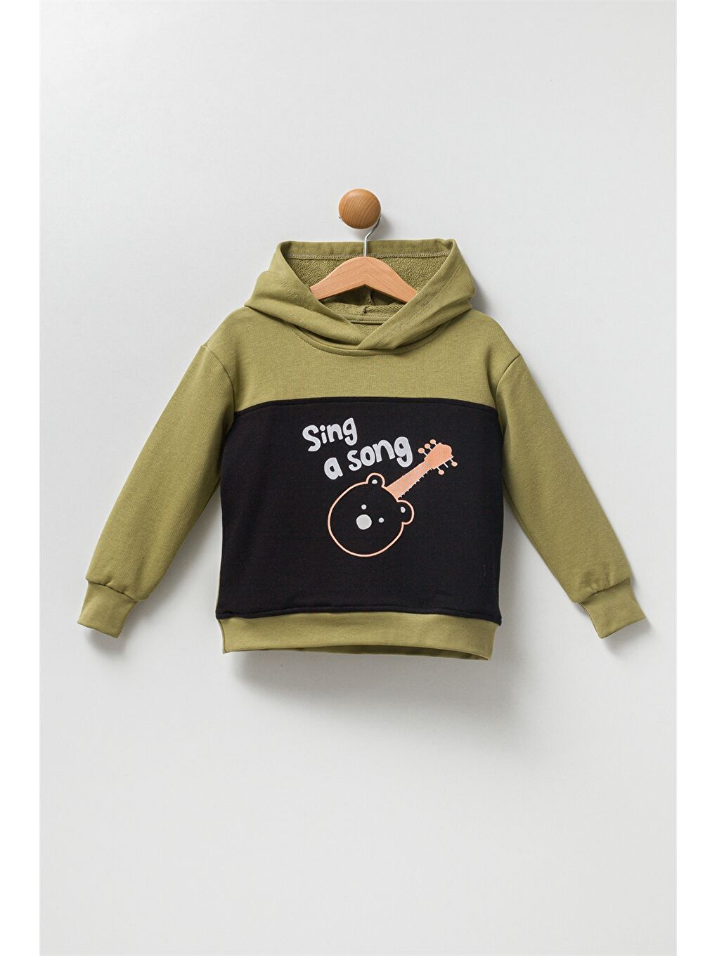 Pija Pija Haki Uzun Kollu Baskılı Erkek Bebek Hoodie