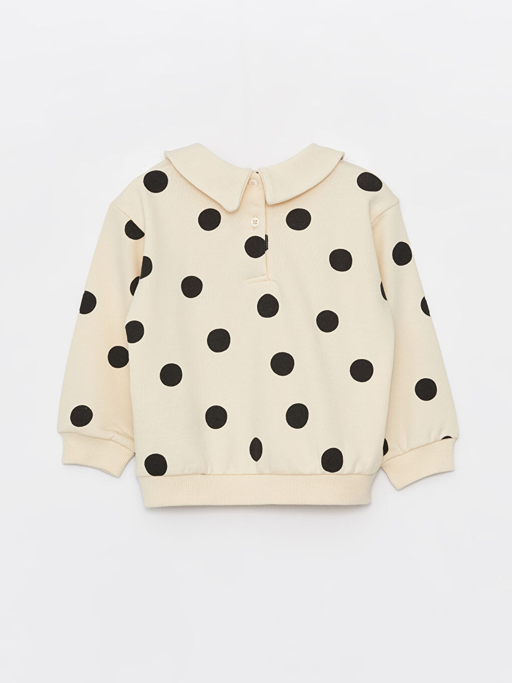 Ekru Polo Yaka Uzun Kollu Kız Bebek Sweatshirt-1
