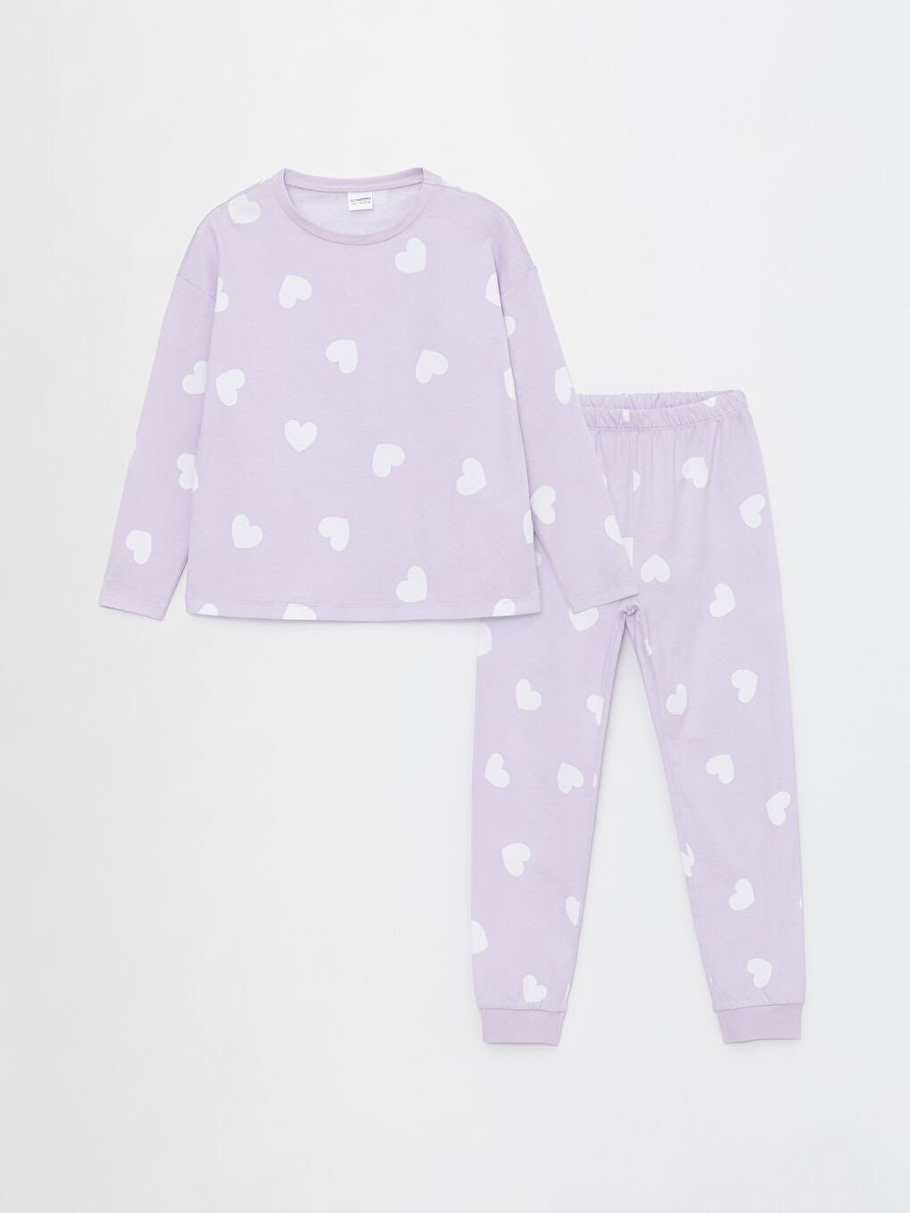 LCW Kids Lila Bisiklet Yaka Desenli Uzun Kollu Kız Çocuk Pijama Takımı