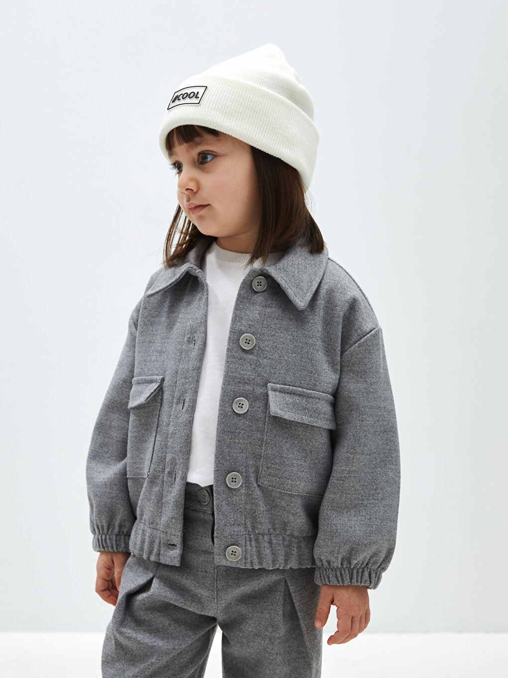 Gri Basic Uzun Kollu Kız Bebek Gömlek Ceket